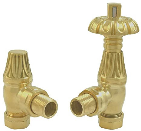 NRG Westminster TRV Traditional Thermostatic Radiator Valve Angled Central Heating Radiator Valves Set Pair Brushed Brass