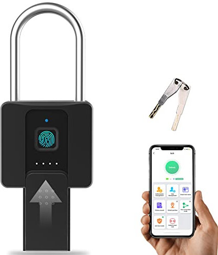 Anweller Fingerprint Padlock with Key, no Combination, Mobile Phone APP, Fingerprint and Key Unlock, Large Size Smart Padlock Outdoor Waterproof, for Gates, Lockers (6CM Shackle)