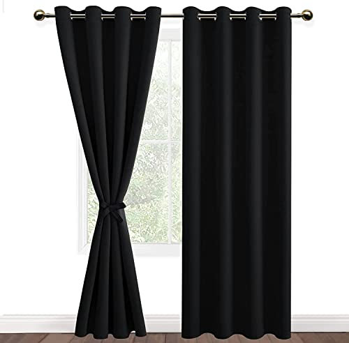 DWCN 2 Pièces Rideau Occultants Thermique Isolant Anti Froid à Oeillets, Rideaux Opaques de Couleur Foncée pour Chambre et Salon, 132x215 CM (Largeur x Hauteur), Noir Halloween