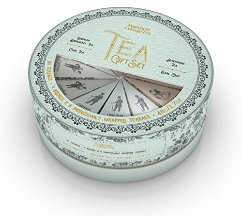 Highfield Cottage Victorian Novel Tea Gift Set – Premium Selection of 24 Assorted Teabags [Earl Grey, English Breakfast, Chai, Afternoon] – Tea Bags with Tags [48g/1.69oz]