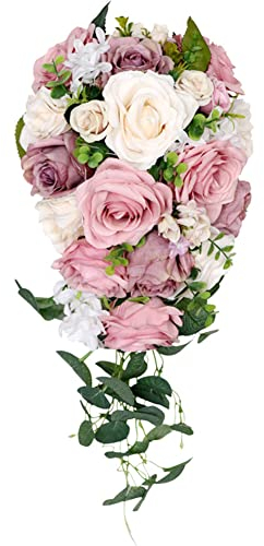 LICHENGTAI Brautstrauß Wasserfall Blumensträuße Handgemachter Romantischer Künstliche Rosenblüten Hochzeitsstrauß für Hochzeit Brautjungfer Hochzeitsdekoration Hochzeitsfeier Dekoration