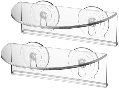 YARNOW 2pcs Transparent Acrylic Suction Cup Window Shelves with Load-Bearing Brackets for Indoor Plants, Bathroom, Kitchen, and Storage, 20 x 14 x 7 cm