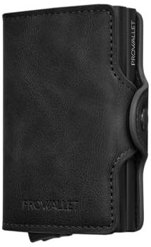 Prowallet Double - Slim Wallet mit RFID-Schutz - Schwarz - Kartenetui, Geldbörse, Portemonnaie - Card Holder Aluminium - Geldbörse Damen und Herren - Luxuriöser Geschenkbox
