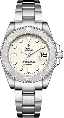 FINNIAN CADISEN Automatik Uhr Herren Mechanische Automatikuhr Saphirglas Rostfreier Stahl Klassisch GMT (8210 weiß)