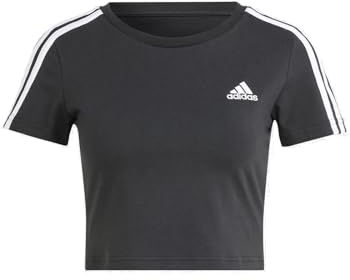 adidas Damen Essentials 3-Stripes Crop Tee, Black/White, M