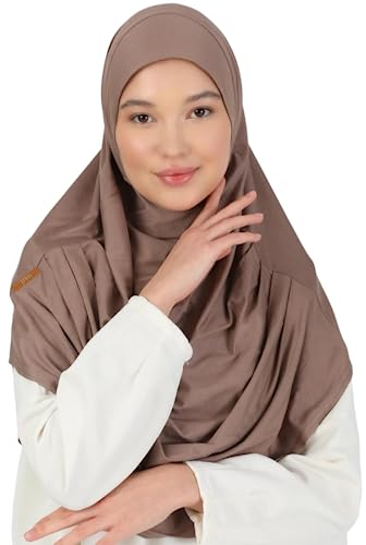 Prien Kopftuch für Damen, Lang Muslim Hijab Frauen, Türkisch Khimar Schal Islamische Kleidung, Konfektionshijab Kopftücher Kleider, Muslimische Sport Head Scarf Set (Tiefer Nerz)