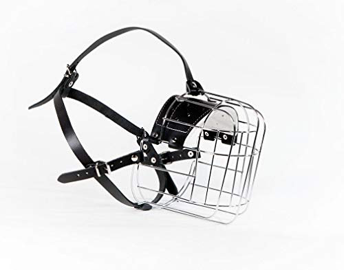 STRONG Wire Metal Basket Muzzle, Metal Strong Wire Basket Dog Great Dane (Silver/Black leather, D)