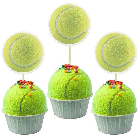 Gyufise 36Pcs Tennis Cupcake Toppers Sport Ball Cupcake Picks Tennis Sports Theme Baby Shower Kids Birthday Party Cake Decorations Supplies
