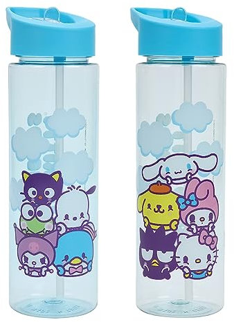 Bioworld Hello Kitty And Friends Group Shot - Botellas de agua de plástico de una sola pared de 24 onzas, color azul transparente