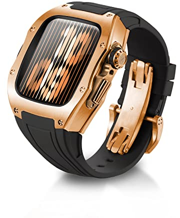 RYUEUYA Luxus-Designermassivmetallgehäuse mit Armband, passend für Apple Watch Serie 9/8/7 45mm und SE/6 44mm - Personalisierte robuster taktischer Schutz für die iWatch, RM-BR