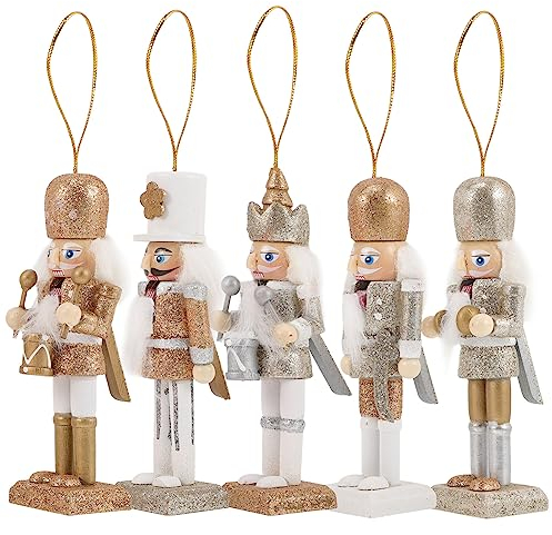 5st Nussknacker Weihnachtsbaum Schreibtischaufsatz Weihnachtspuppendekor Weihnachtsplätzchen Esszimmertischdekoration Esstisch Mittelstücke Holzdekor Anhänger Hölzern Weihnachten
