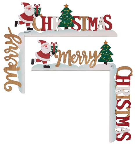 URMAGIC Christmas Door Frame Decorations,2 Pack 25 x 15cm Left/Right Santa Door Corner Signs,Gnome Door Corner Decor,Christmas Door Ornament,Wooden Door Frame Ornament,Xmas Door Welcome Signs (B)