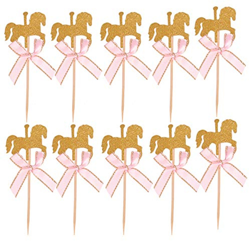 20 Stück Karussell Pferd Cupcake Topper Pferd Kuchen Dekoration Kuchen Picks für Geburtstag Hochzeit Baby Shower Party Supplies