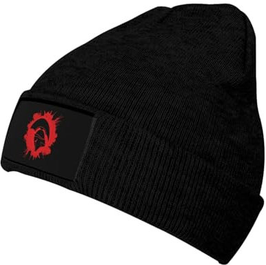LAMAME Spartan Krieger Helm Gedruckt Warme Wollmütze Mode Strickmütze Lässige Beanies, Schwarz , 5-8