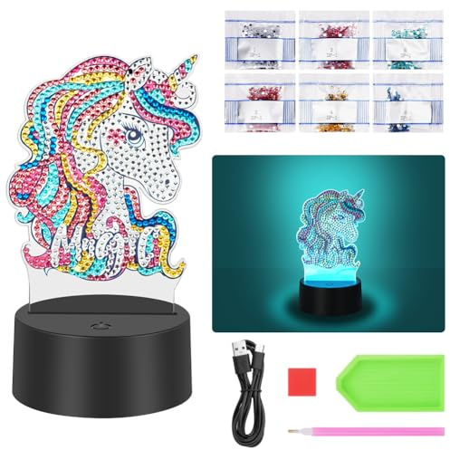 AUAUY Geschenke für Erwachsener, Einhorn Diamond Painting, 5D | Kreative Nachtlicht Basteln am Geburtstag, 5D Diamantmalerei DIY Nachtlicht Mosaik Basteln Weihnachtsgeschenke