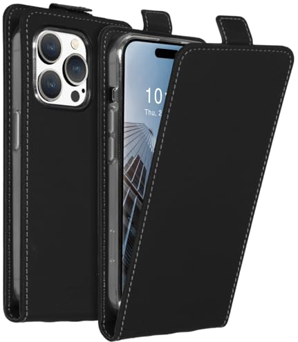 ACCEZZ Flipcase Hülle kompatibel mit iPhone 15 Pro– Flip Case Tasche – Handytasche zum Aufklappen in Schwarz [1 Kartenfach, Magnetverschluss, Premium Kunstleder]