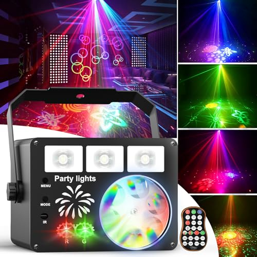 YAZEKY Lampe de Scène,Boule Disco 60 Motifs RGB,Jeux de Lumiere pour Soiree 3 en 1 avec Effet UV Lumière Stroboscopique Activée Par la Musique,Rotative à 360° Lumière Disco USB pour Noël, Bar,Soirée