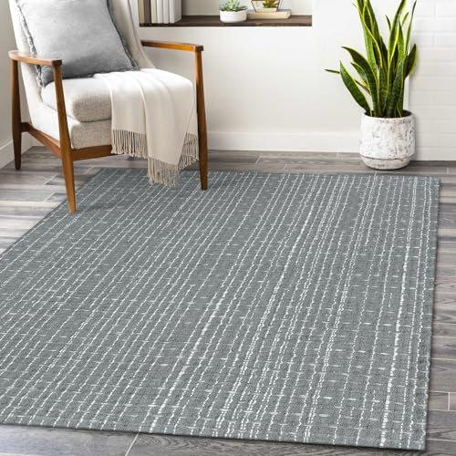 Seavish Teppich für den Eingangsbereich, 7,6 x 12,7 cm, Grau, waschbar, Küchenteppich, moderner Bauernhaus-Überwurf, Teppiche für Wohnzimmer, handgefertigt, gewebt, für drinnen und draußen,