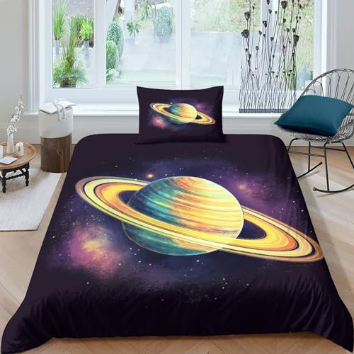 CRJUS Himmelskörper Bettbezug-Set Weiches Mikrofaser-Weltraum-Thema Bettwäsche-Set Für Erwachsene Teenager Kinder 3 Stück Mit Reißverschluss Für Heimtextilien Single（135x200cm）