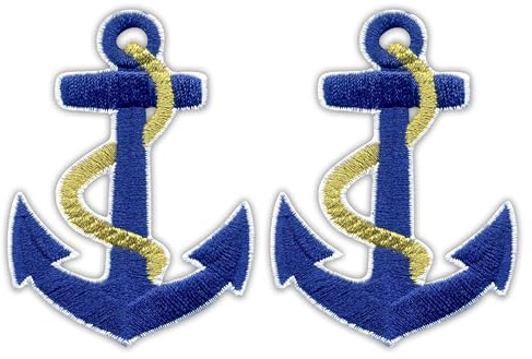 Set mit zwei – Anker mit goldenem Seil – zum Aufbügeln – Aufnähen – bestickter Aufnäher/Abzeichen/Emblem