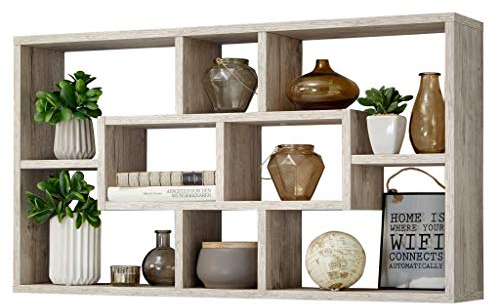 FMD Wandregal Rechteckig mit 8 Fächern Sandeiche, Bücherregal Regale Wand Sideboard Wandregal für Wohnzimmer, Schlafzimmer und Büro