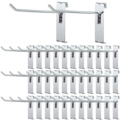 TOLIDA 35 ganchos robustos para rejilla de pared de metal resistente al desgaste, ganchos para panel de pared de rejilla, ganchos ranurados, plateados, 15 cm (6 pulgadas)