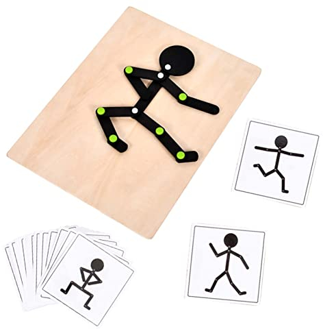 Geteawily Holz Männer Puzzle Spielzeug | Kinder Holzpuzzle Mann Mit 24 Doppelseitigen Karten | Holzpuzzle Sport Mann Puzzles Mit 48 Körperhaltungen Früherziehung Lernspielzeug