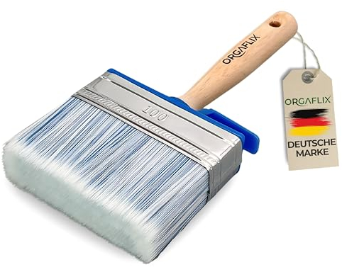 ORGAFLIX Premium Flächenstreicher 100mm für alle Lacke - Kein Borstenverlust - Borstenpinsel Perfekt für große Flächen, Lackpinsel, Flächenpinsel, Malerpinsel breit, Möbelfarbe streichen, Flachpinsel