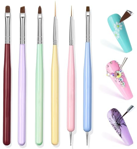 SHUBEIEUMI 6 Pcs Nail Art Brushes, Gel Brush for Nails, Professional Nail Art Liner Brushes, Gel Nail Polish Nail Art Design Painting Tools