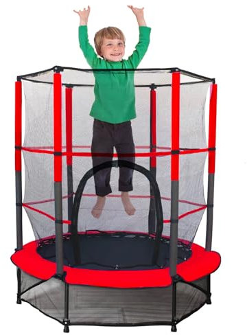 Kinder Trampolin Ø 140cm Indoor Kindertrampolin mit Sicherheitsnetz & gepolsterter Sicherheitsabdeckung, Draußen Trampolin für ab 3 Jahre, Gartentrampolin, Rot