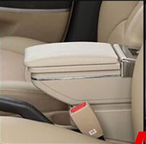Easy to install Dual Layer Seat Armrests Car Center Console Box Storage Box Leather Arm Rest Cup Holder For VW For Polo 9N 2002-2009 (Color : A style Beige)
