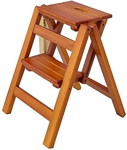 SZITW Escabeau 2 marches Pliantes en Bois, escabeau Portable, siège Polyvalent pour la Maison, la Cuisine, la Salle de Bain, Le Bureau, la Chaise, escabeau/Noyer (Noyer)