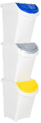 ZEYUAN Cubos de basura apilables con tapa 3 uds PP blanco 120 L, Cubos De Basura Cocina, Papelera Cocina, Mueble Basura, Reciclaje Basura, Papelera De Basura Cocina - SPU:364070