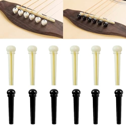Chevilles pour Guitare, 12pcs Broches de Pont de Guitare, Remplacement pour Chevilles et Sillet de Guitare Acoustique Folk