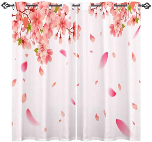 ANHOPE Japanische Kirschblüten Floral Blickdichte Gardinen mit Ösen Kinder Mädchen Thermo Vorhänge Wohnzimmer Schlafzimmer Verdunklungsvorhänge 2er Set H 160 x B 140 cm
