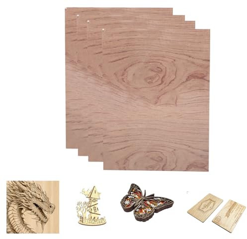 SCULPFUN Bubinga - Lot de 4 plaques de contreplaqué en bois non traité - 3 mm d'épaisseur - 30 cm x 20 cm - Bois non traité pour travaux manuels, gravure au laser et découpe