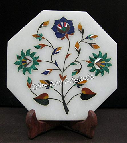 Multicolor Stone Inlay Work Tea Pot Cum Kettle Stand with Adorable Look 6 x 6 Inches Octragon White Marble Pizza Serving Plate