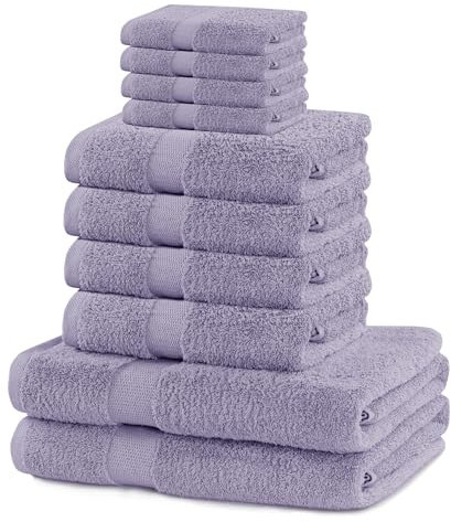 DecoKing 10er Set Baumwolle Qualität 525g/m² 4 Gästehandtücher 30x50 cm 4 Handtücher 50x100 cm und 2 Badetücher 70x140 cm lila saugfähig Marina