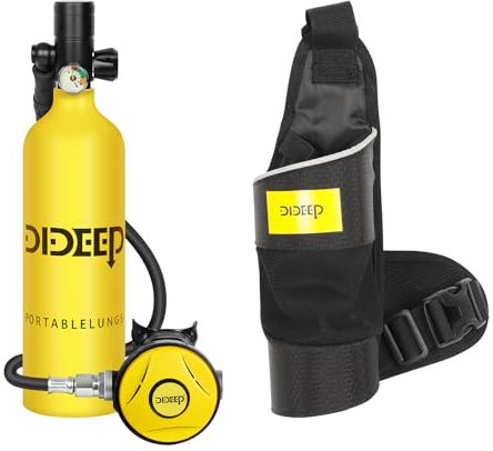 DIDEEP Diving Tank Equipment, Diving Gas Cylinder, Oxygen Cylinder, 1L Oxygen Cylinder Diving Water Bottle Diving Set (1L Two-Piece Set) (yellow)