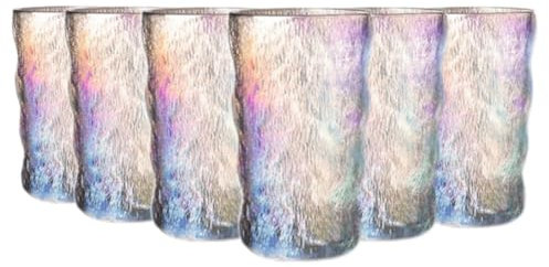 TRESV Set de 6 vasos de Colores, Vasos de cristal agua de 350 ml,Vaso de Vidrio,Vasos de Bebida, Alcohol y Agua, perfectos para bares, cafeterías (Vaso350ml)