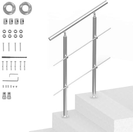 VEVOR Pasamanos de Escalera 80 cm Barandilla de Escalera para Escalones Exteriores de Acero Inoxidable 2 Travesaños con Kit de Instalación Barra de Agarre para Personas Mayores, Porche, Patio