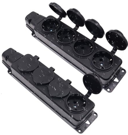Aussensteckdose Wasserdicht 2 STK, 4 Fach Außensteckdose mit Klappdeckeln, IP54, 16A MAX 3500W Steckdosenleiste für Garten, Aussenbereich, Feuchtraum, (ohne Kabel)