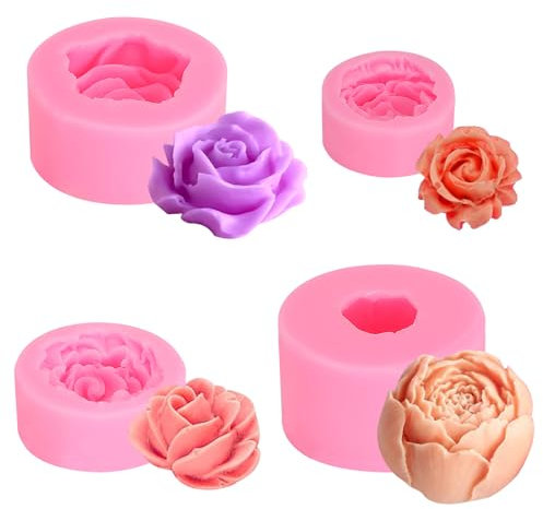 6 Pcs 3D Rose-Shaped Silicone Molds, Flower Silicone Molds for Candle Making, Soap Molds, Fondant Baking, Dessert Chocolate Candy