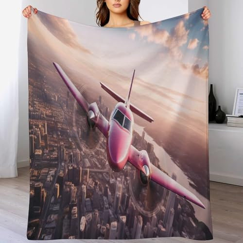 AAPZY Pink Flugzeug Kuscheldecken,Decke, 3D-Digitaldruck Kuscheldecke, Flannel Decke, Weich Wohndecke, Sofadecke Decke Für Kinder Jungen Erwachsene （180×200cm）