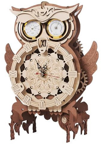 3D Holzpuzzle Erwachsene, Mechanische Eule Pendeluhr Holzbausatz, DIY Holz Pendeluhr Modellbausatz, 3D Puzzle Eule Uhr Modellbau aus Holz mit Timer für Kinder Teenager Jungen Mädchen