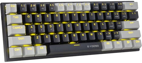 E-Yooso Z11 61Tasten Blaue Schalter, mechanische Gaming-Tastatur,US- Layout,60% mechanische Tastatur, kabelgebunden mit LED-Beleuchtung, ultrakompakte 60-Prozent-Computertastatur (Schwarzgrau)