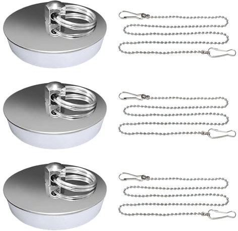 ZOCONE 3 Pack Badewannenstöpsel mit Kette 42-46mm Gummi Abflussstopfen Waschbecken Spülbecken Stöpsel Waschbecken Bad Waschbeckenstöpsel für Badewanne Küchenspüle