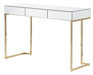 My Furniture Lorenzo Console en Miroir de sécurité renforcé. Design élégant avec 3 tiroirs et Cadre métallique géométrique doré. Meuble stylé pour Hall d'entrée ou Chambre. Contemporain et Chic.