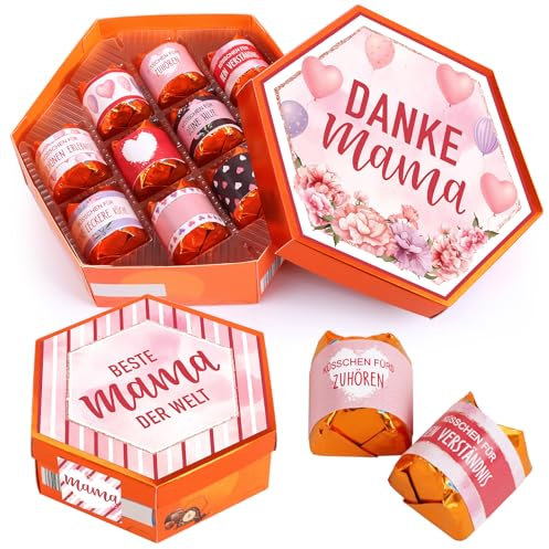 BOOMTOP 50 Aufkleber für Küsschen Pralinen Danke Mama Geschenk zum Muttertag Blanko Schokolade Sticker Banderole zum Beschriften Beste Mama der Welt Dankeschön Geschenke für Geburtstag Weihnachten