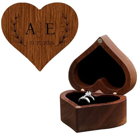 toyofmine Individuelle Walnuss-Ringbox mit magnetischem Retro-Holzringträger, samtweiches Innenfutter, Schmuck-Aufbewahrungsbox aus Holz, ideal für Antrag, Verlobung, Hochzeit und Jubiläum.